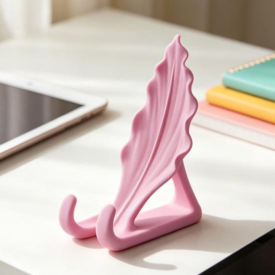 Leaf Shape Desk Ornament Shaped Phone Stand, 3D Printed Mobile Holder with Double Small Stand for Home Hook Support, Creative Hands Free Video Cradle,