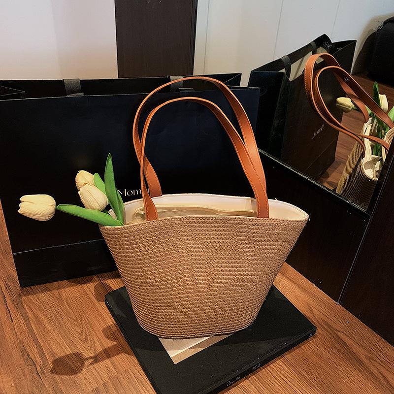 

Богемная маленькая плетеная сумка с рваным краем, полосатая сумка-тоут, сумка через плечо, модная ручная соломенная сумка, пляжная сумка для женщин