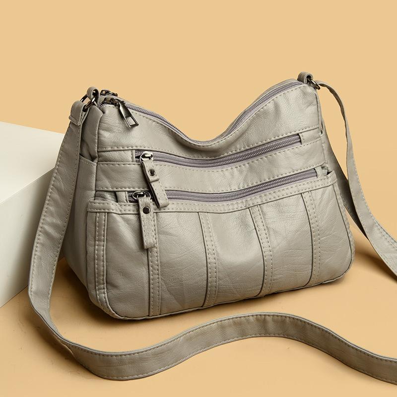 One-shoulder Mother Bag New Style Wash Leather Soft Leather Middle-aged Women's Bag Crossbody Bag Large Capacity Middle-aged and Elderly Crossbody Bag
