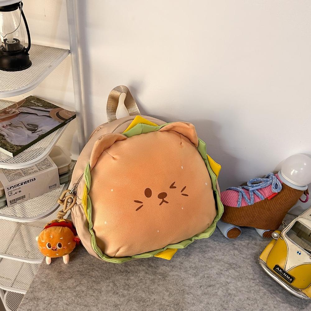 New Soft Cute Creative Cartoon Hamburger School Bags Fluffy Plush High Value Children's Small Backpack Lovely Teenager Girl Book Bags with Toy Pendant