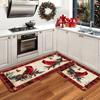 Set Christmas Kitchen Floor Mats Non Slip Washable Cardinal Bird Pine Berry Plaid Border Runner Rug for Family Xmas