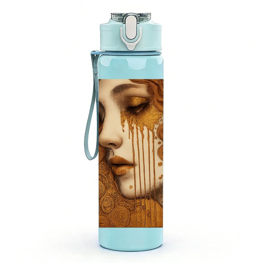 1PC Vintage Lady Face Art Pattern 750ml Color Plastic Sports Water Bottle Leakproof Flip Straw Lid Suitable for Sports Office Home Use