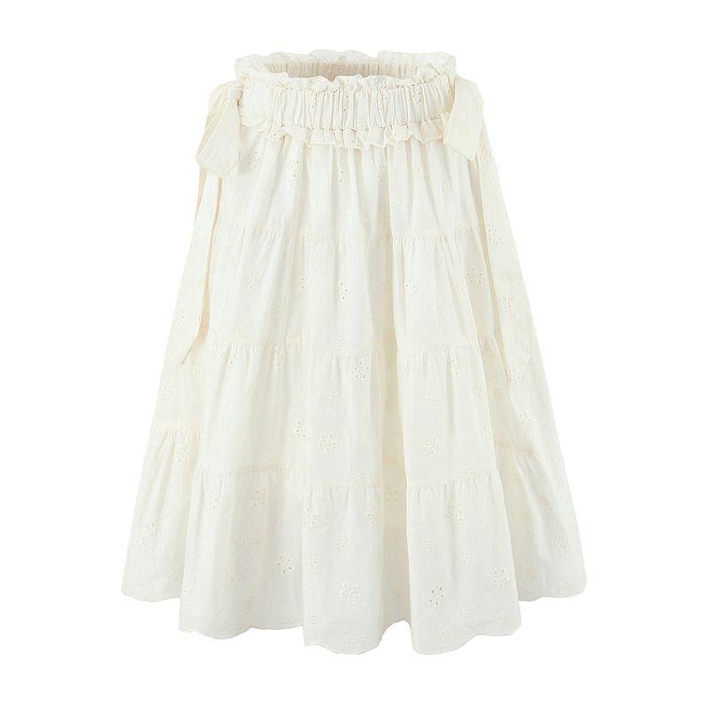 

Летний Ветер Нежный Стиль Сладкая Атмосфера Банты Шнуровка Кружево Стильный Вышивка Все-Сочетаемый Пачка Wind Beige L