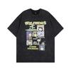 Kanye American trend retro washing water cartoon short-sleeved vintage old loose round neck men's and women's same T-shirt