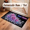 Floral Garden Theme Soft Crystal Velvet Rug Custom Name & Text Print Non Slip Floor Rug for Bedroom Living Room