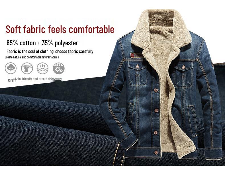 Men's Winter Velvet-Lined Thick Denim Jacket - Plus Size European & American Warm Cotton Coat, New Fashion.
