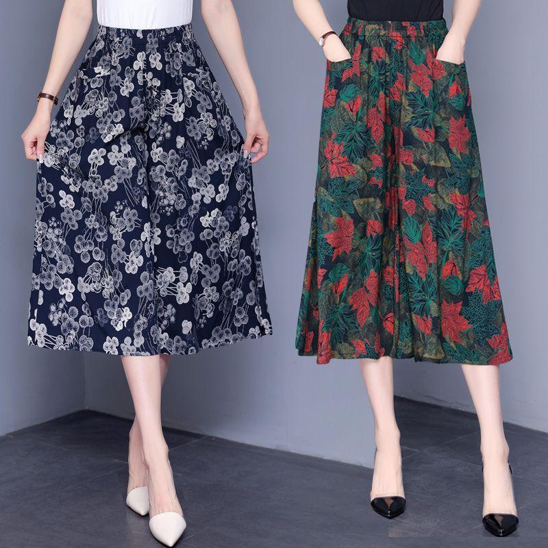 Pantaloni Gonna Floreali da Donna In Estate Pantaloni Sottili e a Gamba Larga Pantaloni Ampi e a Vita Alta Cotone e Seta Pantaloni Corti Pantaloni a Gamba Larga
