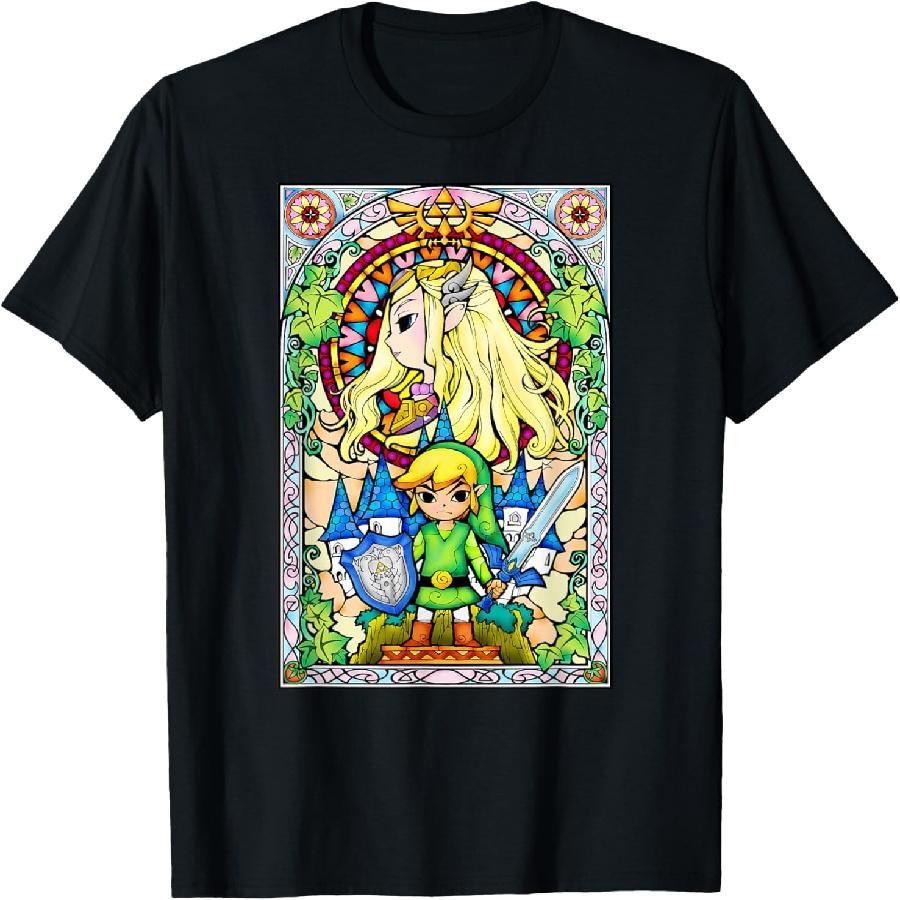 Nintendo Zelda Link & The Princess Stained Glass T-Shirt T-Shirt XXXXXL чёрный