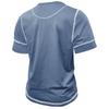 Europeisk och amerikansk stil herr sommar Henry-skjorta kortärmad färgblockerad t-shirt med knappar rund hals topp