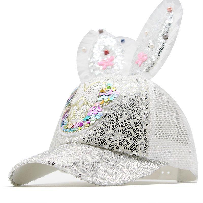 Cartoon-Baseballkappe mit langen Ohren Sommer Neuheit Kinder Mesh-Kappe Perlenstück Mädchen Sonnenhut