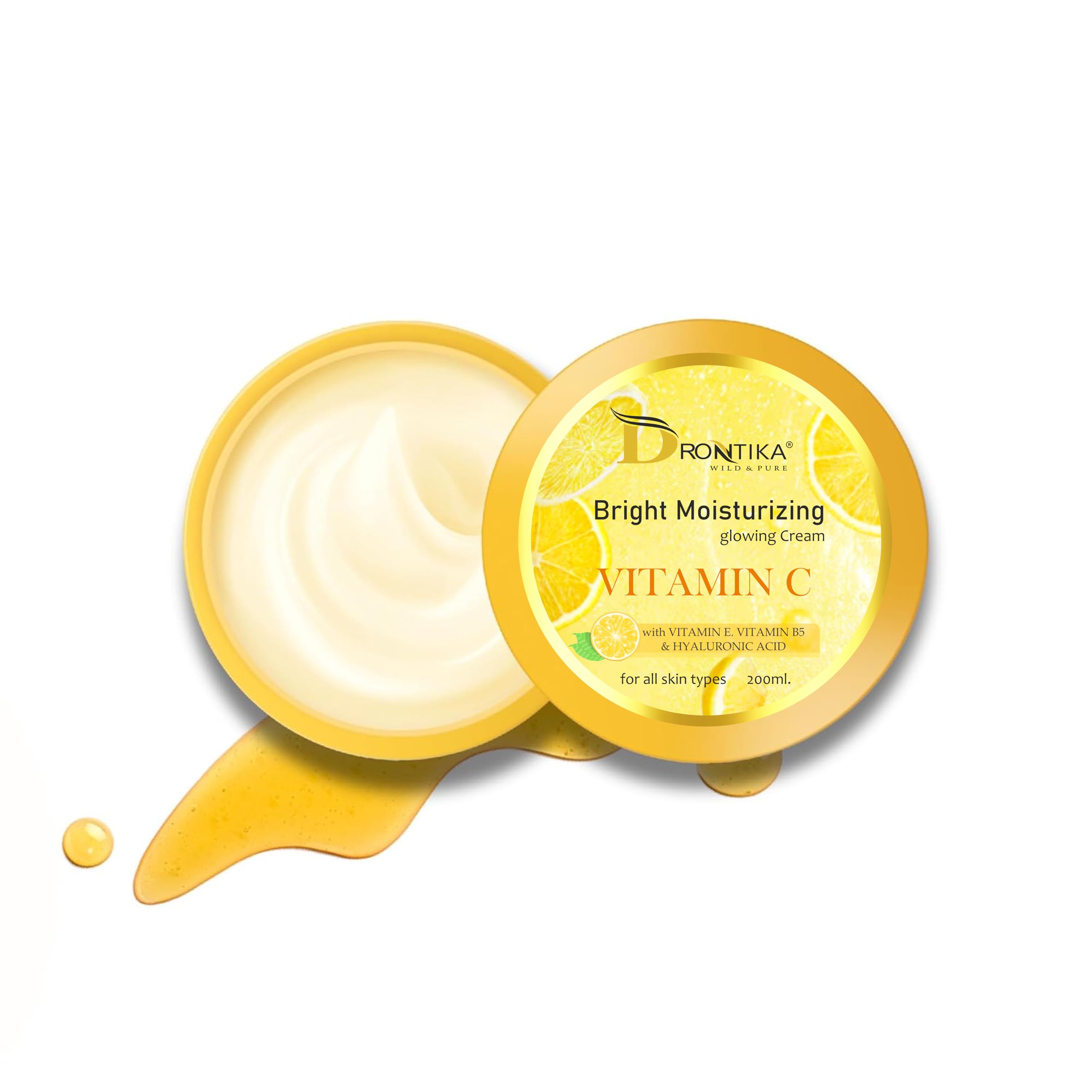 Drontika Wild & Pure Осветляющий увлажняющий сияющий крем с витамином С, витамином Е, витамином B5 и гиалуроновой кислотой - Ежедневное сияние и увлажнение (200мл)
