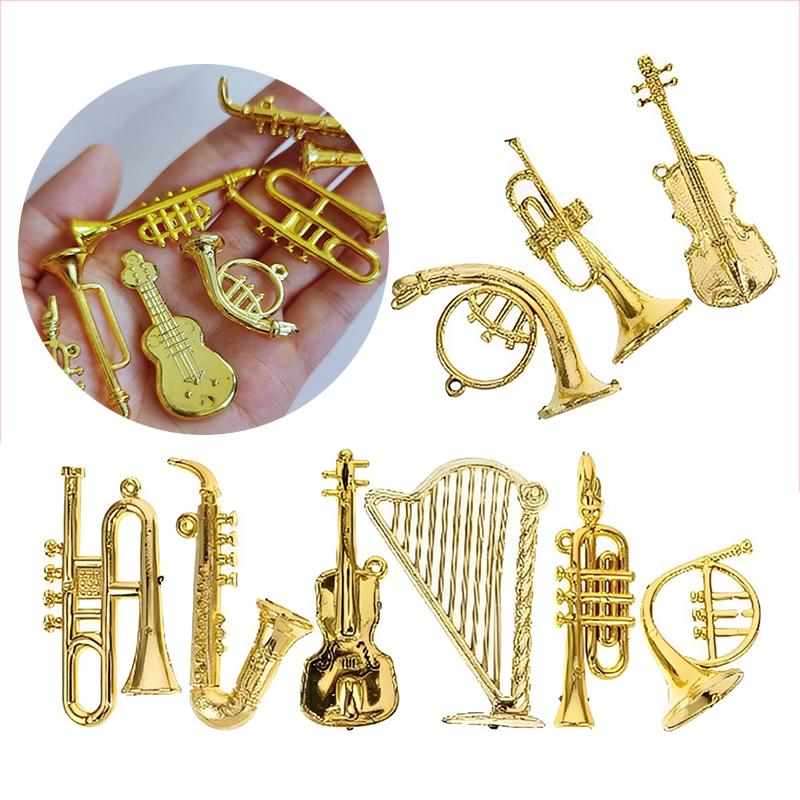 6/12/24pcs Miniature Metal Musical Instrument Ornament DIY Decorative Family Crafts Music Themed Hanging Decorations TMZ