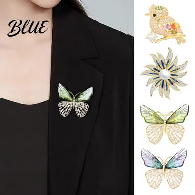 Decorative Rhinestone Brooch Sparkly Bird Butterfly Leaves Lapel Pin Women