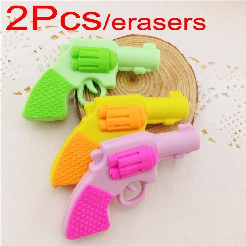

Pencil Eraser 2pc Pistol Design Rubber Stationary Smooth Stylish Random Color
