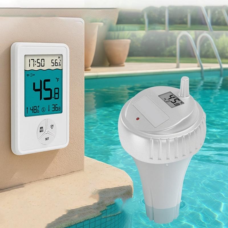 Kabellose Poolthermometer mit Doppel-Sonden, Solarbetriebene Temperaturmessgeräte für die Innen- und Außentemperaturüberwachung