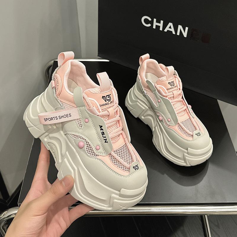 Thick-soled dad shoes women's 2025 summer new breathable mesh small inner height increase versatile lace-up casual women's shoes