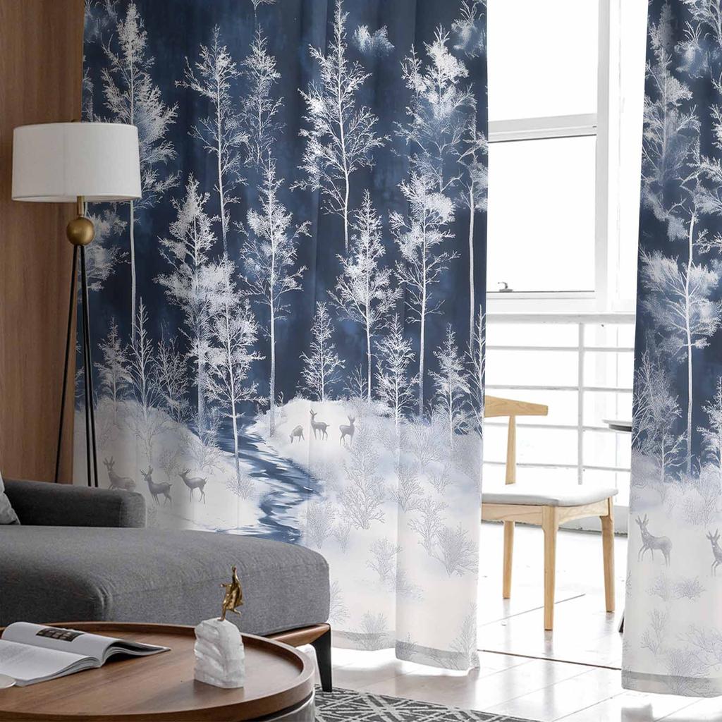Wald Rentier Weihnachten Winter Vorhänge für Wohnzimmer Schlafzimmer Heimdekoration Fenster Voile Tüll Vorhang Drapierungen