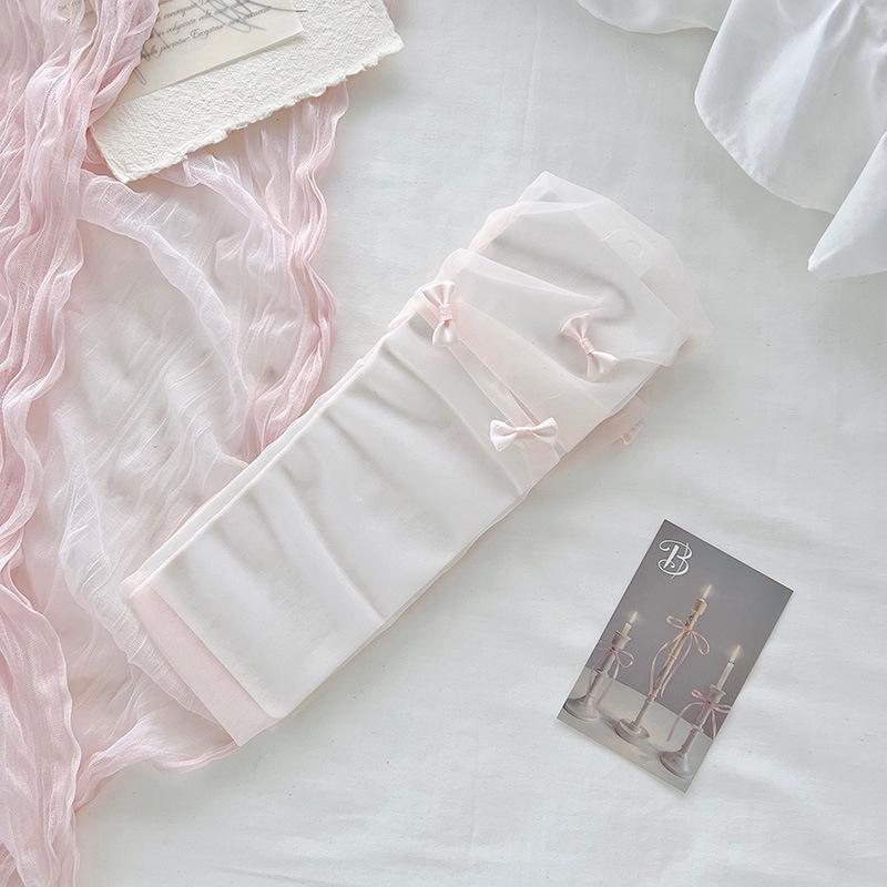Women's Summer Ultra Thin Breathable Sweet Bowtie Net Yarn Transparent Tube Stack Socks