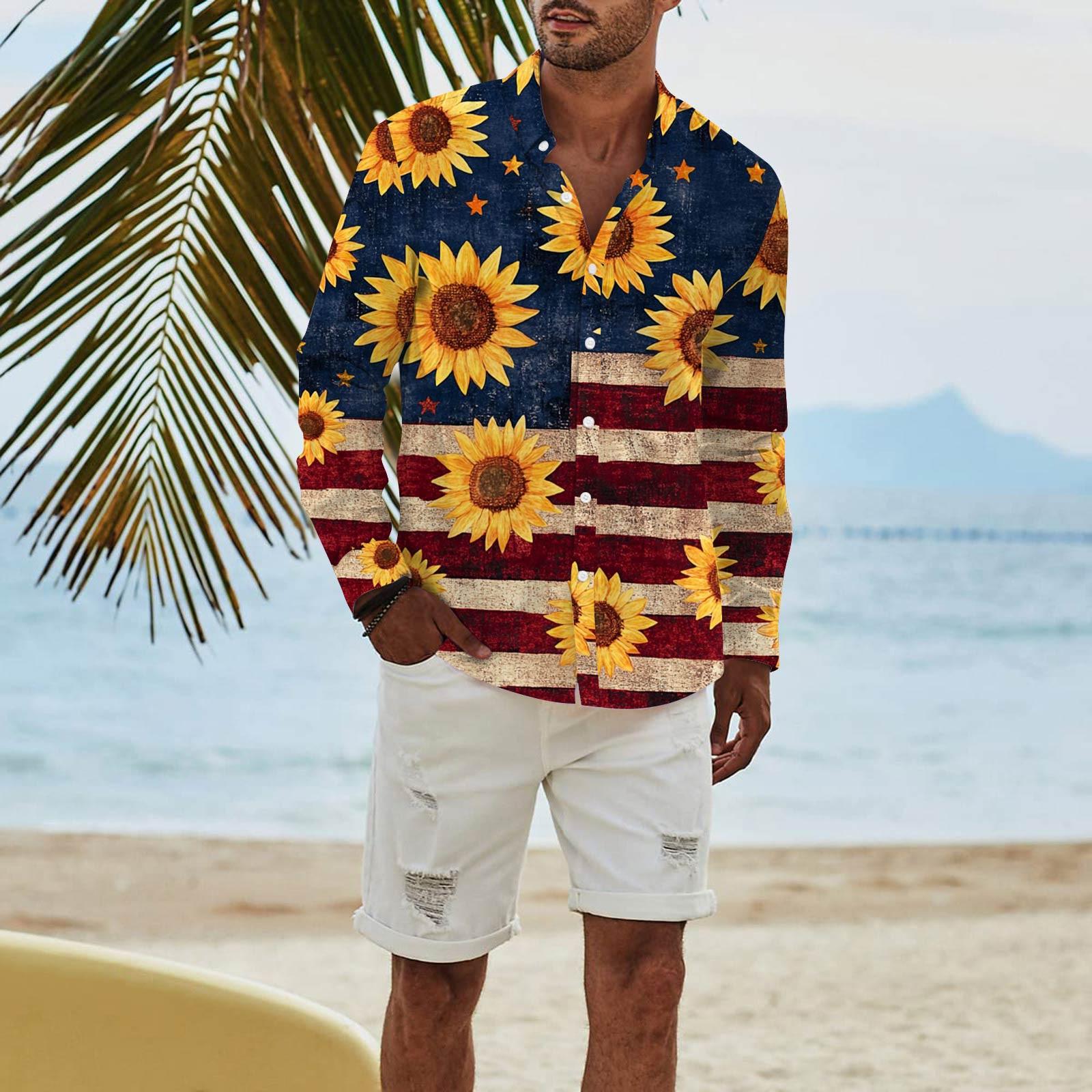 

Мужская модная повседневная футболка с длинным рукавом и принтом «День независимости» на пуговицах, рубашка обычного кроя L оранжевый