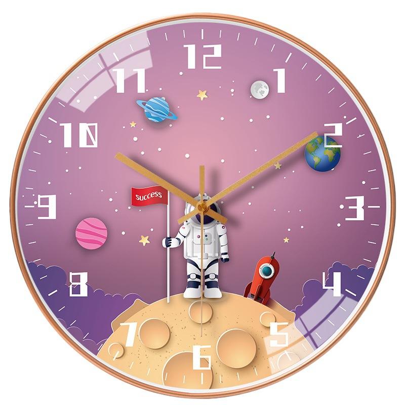 12-inch 30cm Creative Space Automatic Timing Radio Clock Children Cartoon Bedroom Mute Clock Wall Clock