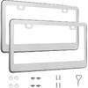 2 Pack License Plate Frames, Stainless Steel Car License Plate Cover Car Accessories With Screw Caps (Black)