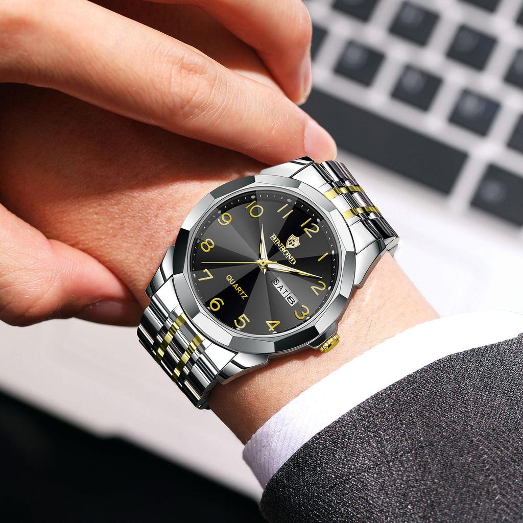 Genuine Men's Waterproof Korean-Style Luminous Quartz Watch with Double Calendar