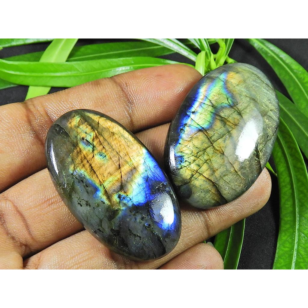 45-46MM Natural Purple Labradorite Oval Cabochon Loose Gemstone 2Pcs 178Cts. SK-4223