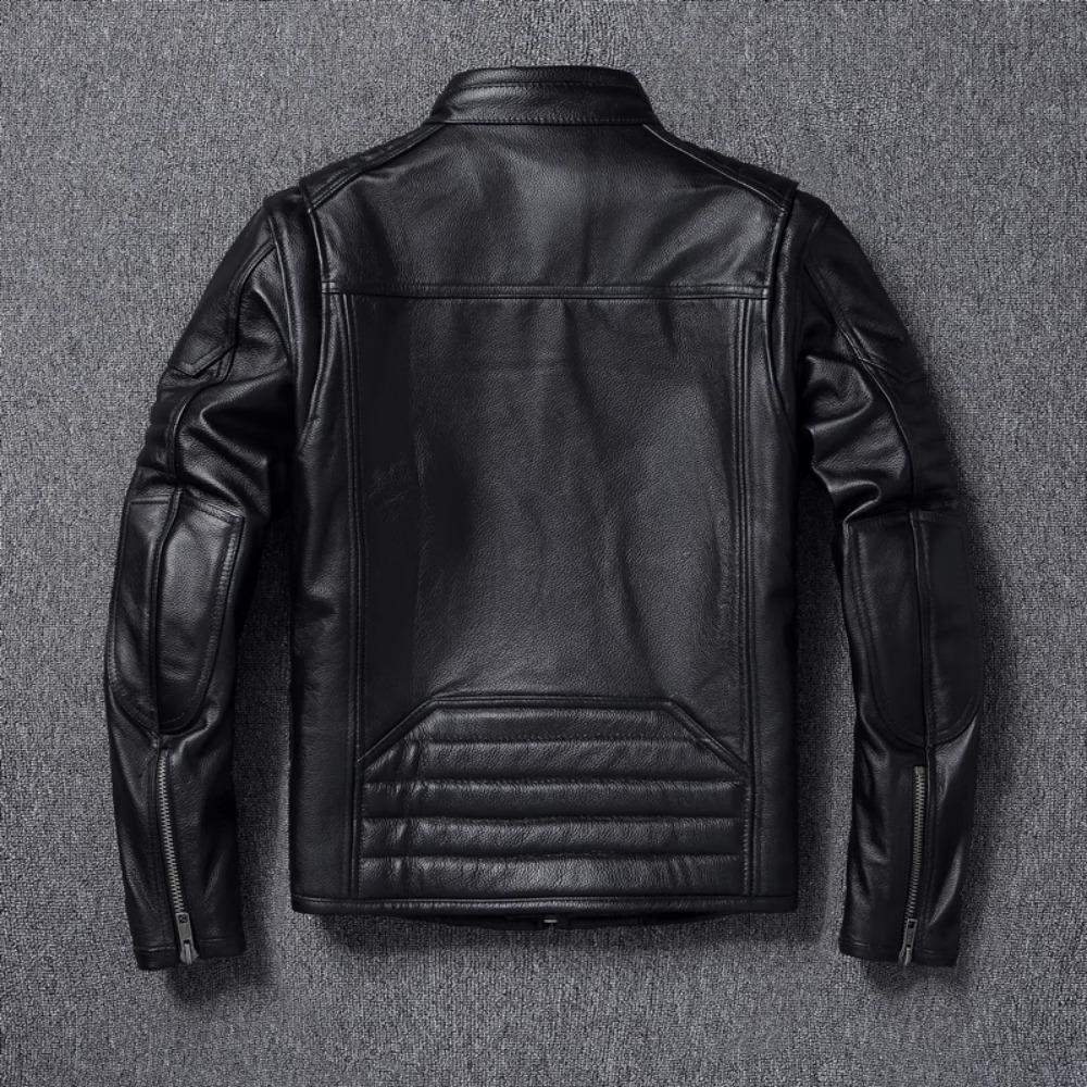 Chinese Size Vitnage Red Brown Men Leather Jacket Cowhide Leather Motorcycle Style Genuine Cow Jackets for Men Autumn