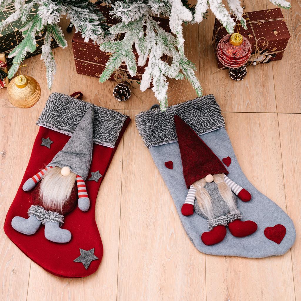 Crafted Christmas Beautifully Stockings With Grey Trim Santa And Soft Rudolph Toys