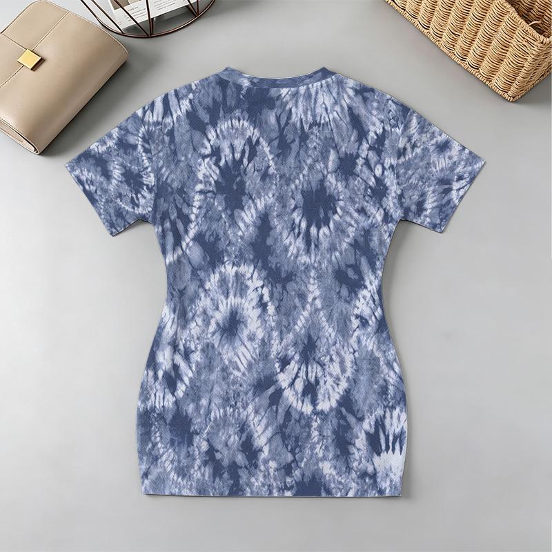 Sweet Cool Tie Dye V-Neck Short Sleeve Bodycon Dress - Soft Comfort Fit for Beach, Daily, Afternoon Tea