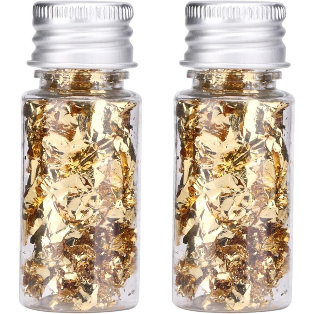 

2 Bottles Decorative Gold Leaf Sheets, Multifunctional Gold Foil Paper for Cake Pastry Steak Decoration, Resin Nails Crafts