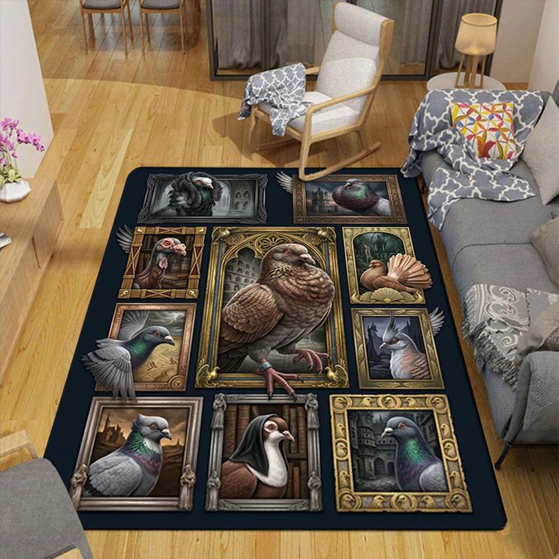 Fantasy Pigeon Portraits Pattern Rug Floor Mat for Living Room or Bedroom Soft and Comfortable Carpet a Gift for Birthday and Holiday.