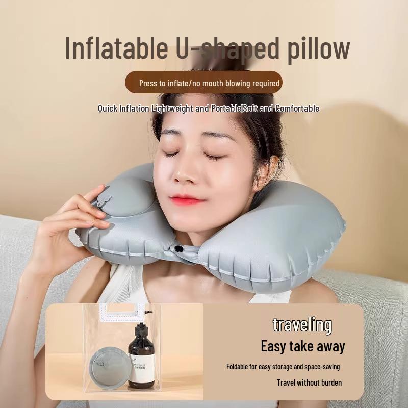 Portable U-Shaped Inflatable Travel Pillow for Neck and Cervical Spine Support