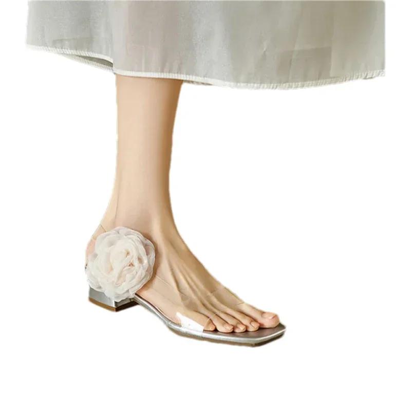 Fashion 2025 Summer New Sexy Flower  Sandals Women Pointed Toe Stilettos Shoes for Dress Party Fashion Pumps Slippers