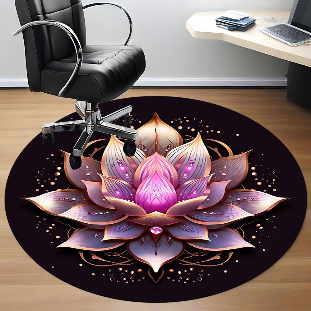 1pc Lotus Flower Mandala Office Round Rug, Carpet for Office, Gaming, Lightweight Round Floor Mat yy260208089