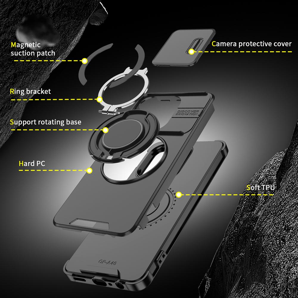 KEYSION 360° Ring Stand Phone Case for OPPO A3 A3X 5G A5i Slide Camera Protection Magnetic Shockproof Cover for OPPO A40 A40m