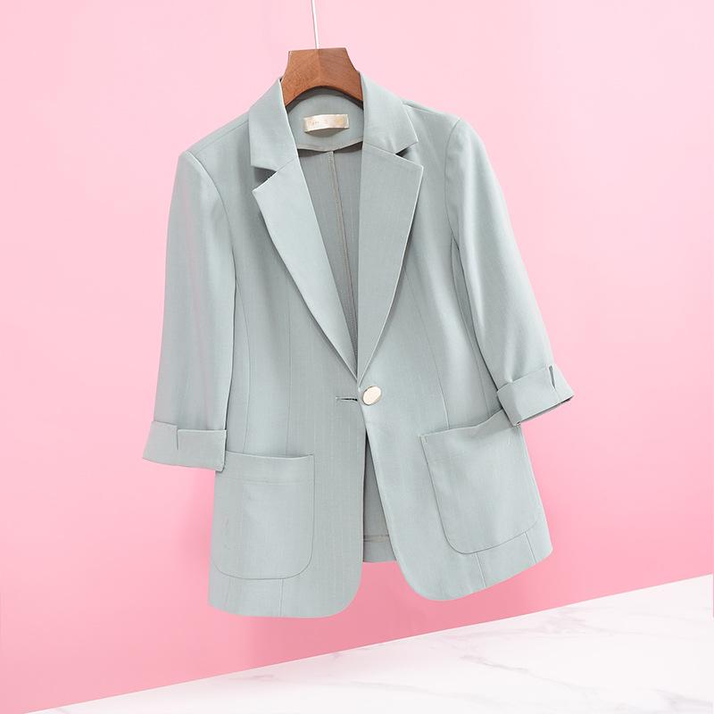 Giacca da abito verde con maniche a tre quarti per donna, estiva, nuova, slim casual, slim, piccola, da donna