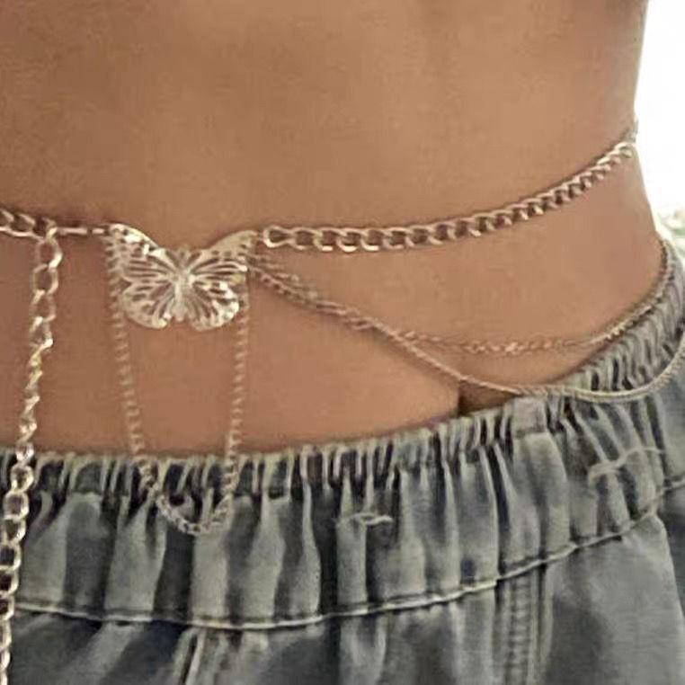 Sexy Y2k Waist Chain Sweet Cool Girl Pendant Body Chain Retro Disco Ins Fashion Metal Chain Clothes Suit Accessories Dress Summer