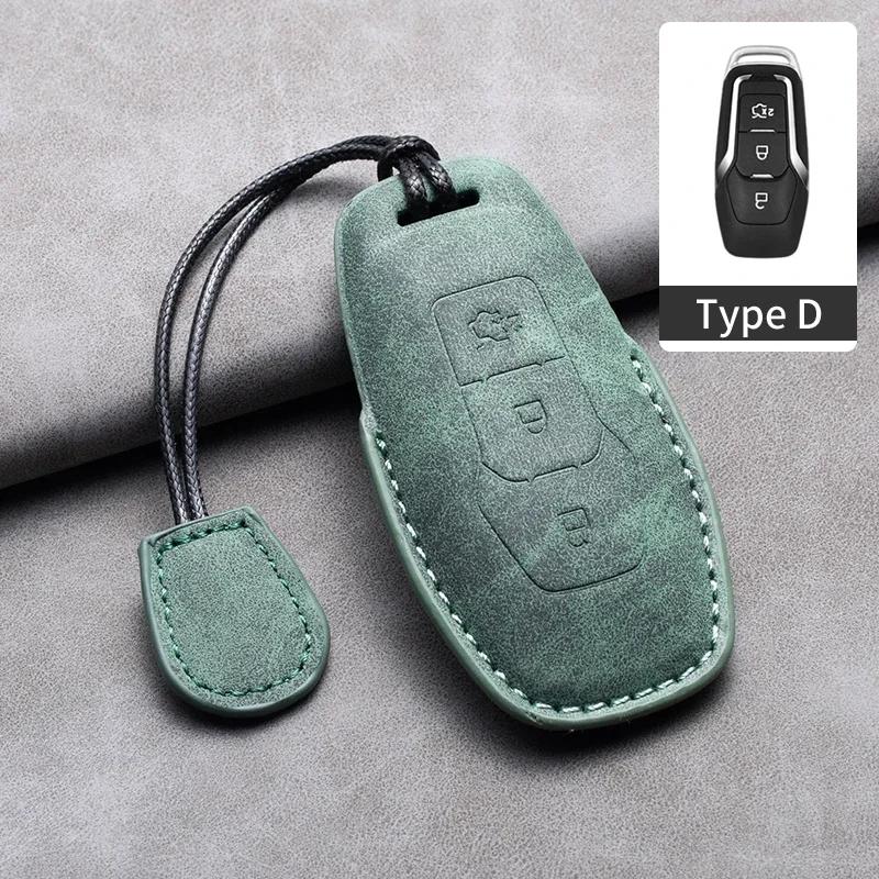 Leather Car Key Case Cover for Ford Edge Fusion Mustang Explorer F150 F250 F350 Ecosport Edge S-MAX Ranger for Lincoln Mondeo