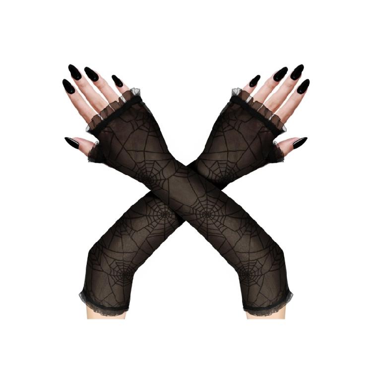 Stretchable Full Arm Gloves With Web Design Ideal Cosplay Gloves for Halloween Witch Costume Accessories