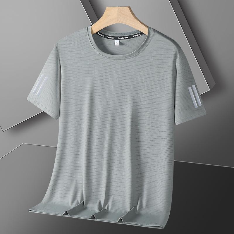 Ice Silk Short Sleeve T-shirt Men's Sports Quick Dry Top Men's Loose Half Sleeve Large Bottom Shirt