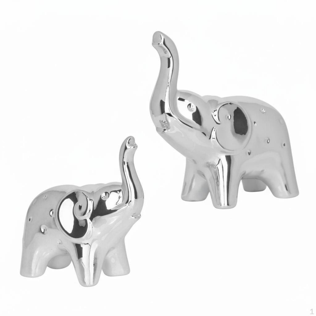 2 Pieces Elephant Statue Set Shiny Finish Pair of Statues Good Luck Symbol Home Decoration