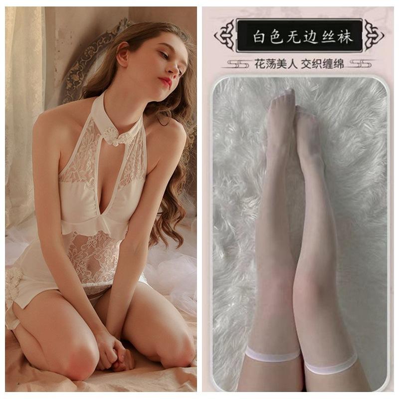 Sexy Lace Seduction Deep V Vintage Cheongsam Pajamas Hot Uniform Seduction Set
