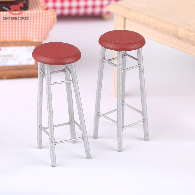 1Pcs Dollhouse Miniature Bar Stool Chair High Stool Doll House Mini Round Stool Pocket Stool Model Furniture Decor Kid Toy