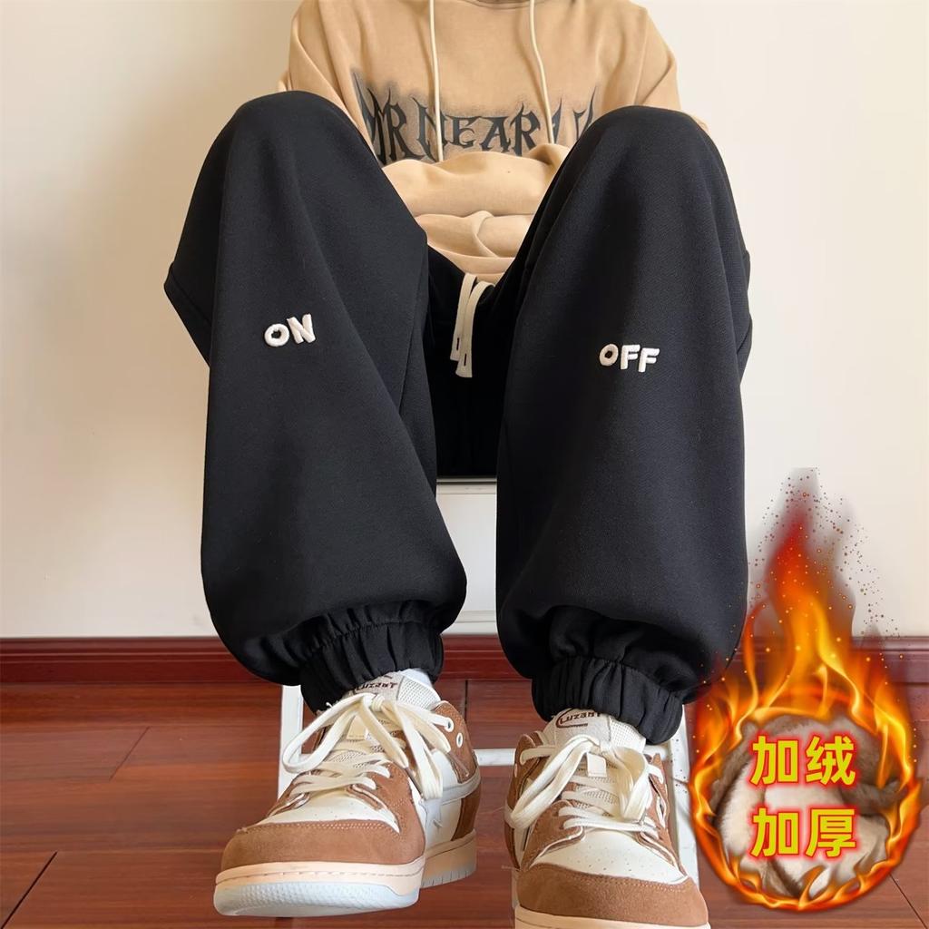 Fleece sweatpants men's loose autumn and winter new fashion trend embroidered leggings