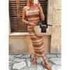 New Women's European American Style Jacquard Geometric Stripe Slip Dress, Seaside Vacation Beach Dress