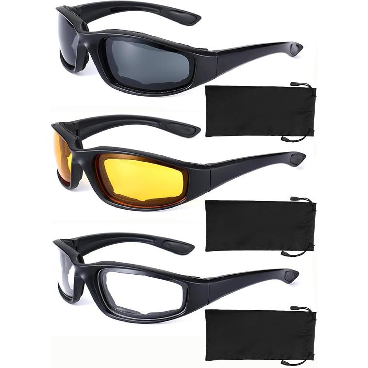 3 Pair Motorcycle Glasses Riding Glasses UV Protection Windproof And Dustproof Motorcycle Goggles Foam Cushion Eyeglasses Suitable For Outdoor Sports