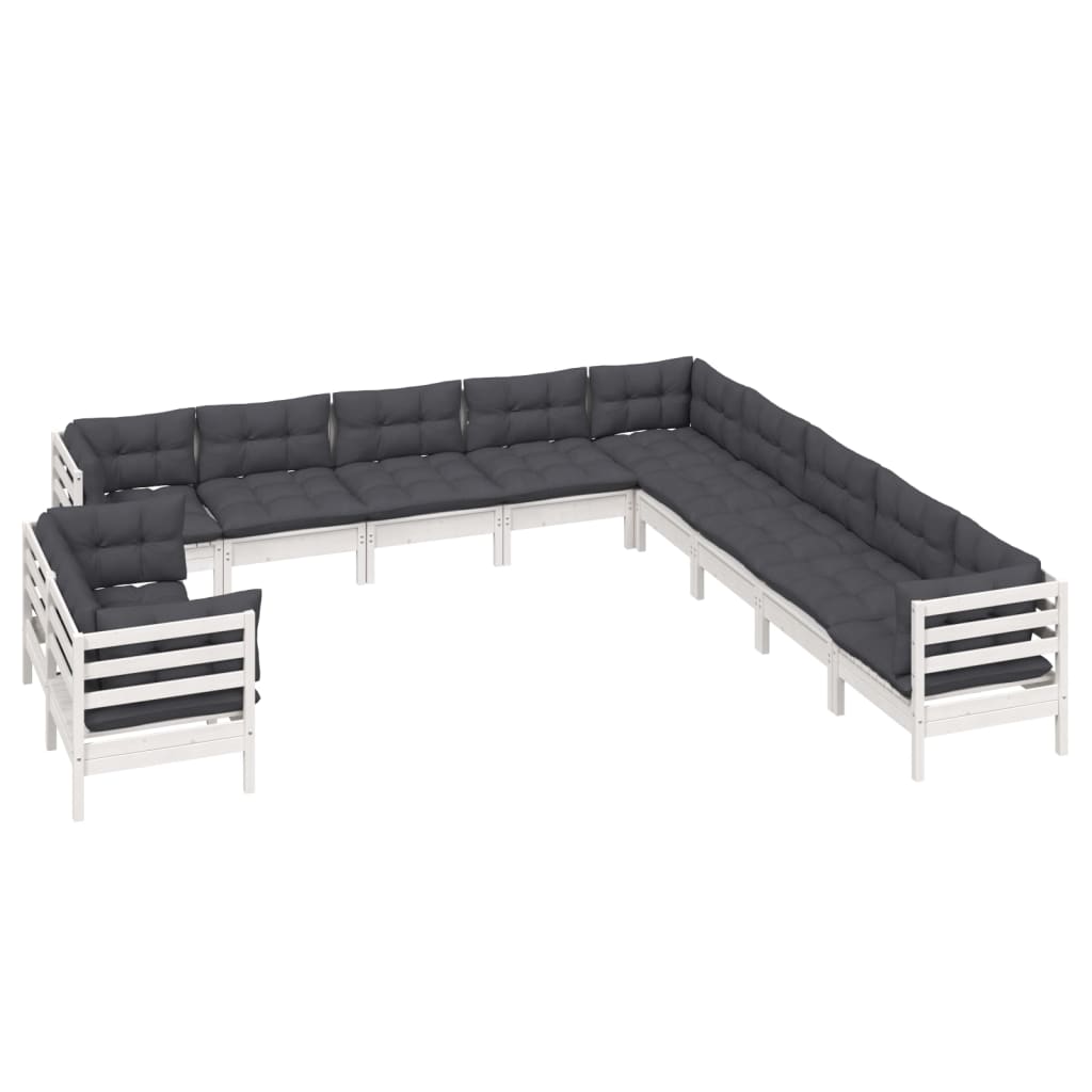 Vidaxl 11-Cz. Garden Lounge Set, Cushions, White Pine