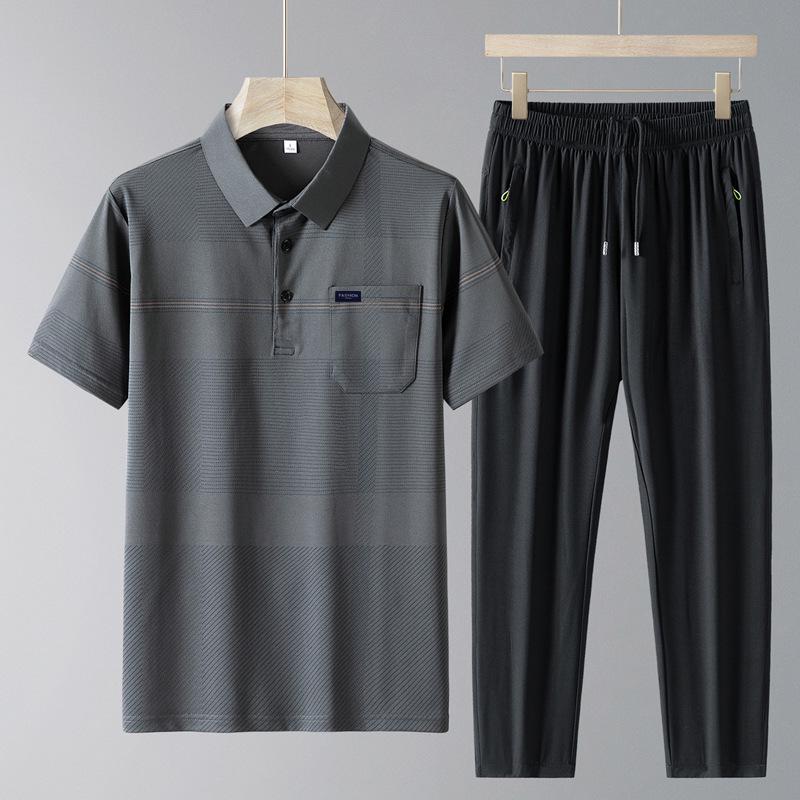 

Summer 2024 Father s Day Polo Set for Middle-Aged Men - Short-Sleeve Sportswear for Dad (50-60 Years) XL серый