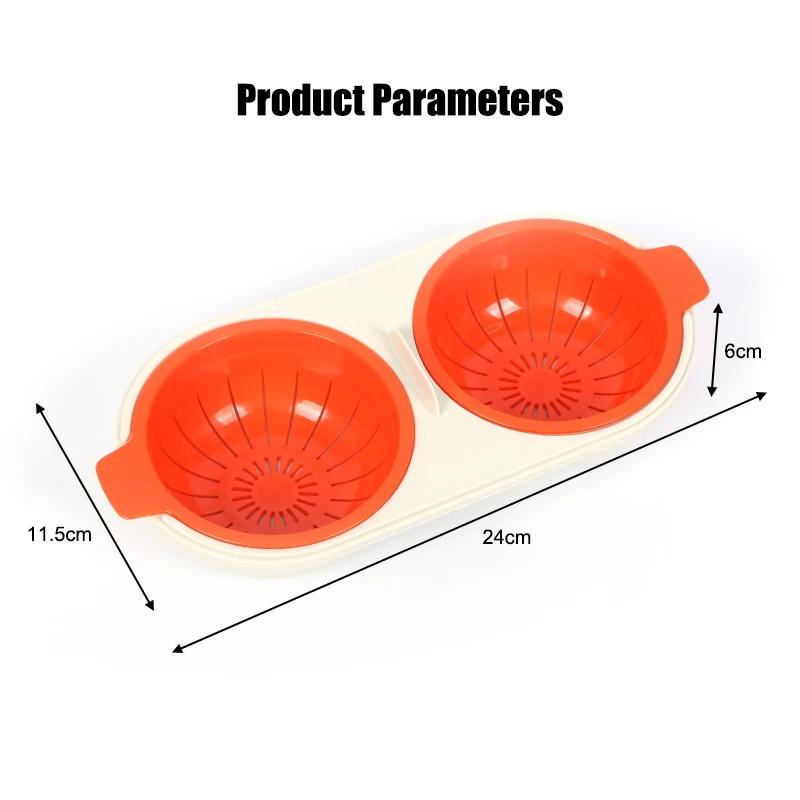 Drennerende Eggkoker Dobbel Kopp Eggdamper med lokk kjøkken Matlagingsform eggkoker Kokt Pochert Eggform for Mikrobølgeovner